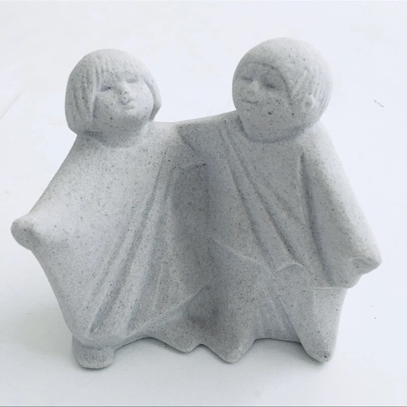 Vintage Marbell Stone Art Sculpture Belgium 2 People (5x3x4.5) MCM - Picture 1 of 7